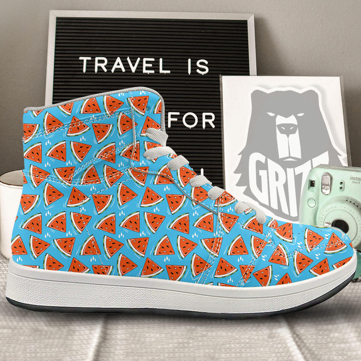 Watermelon Summer Blue Print Pattern High Top Sneakers-grizzshop