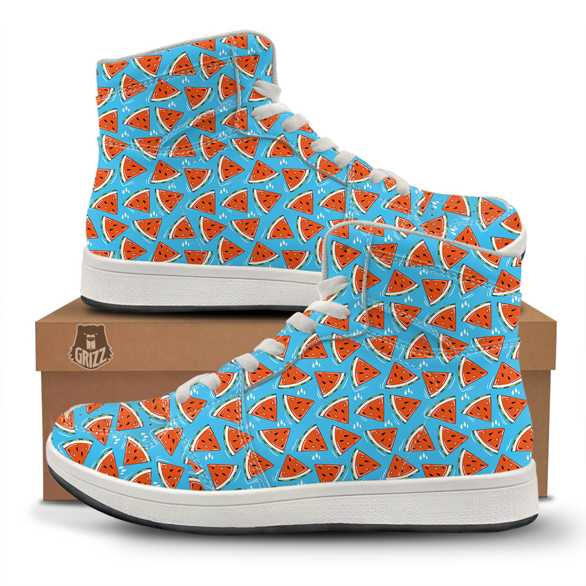 Watermelon Summer Blue Print Pattern High Top Sneakers-grizzshop