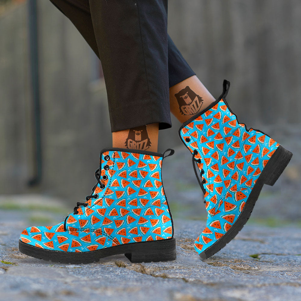 Watermelon Summer Blue Print Pattern Leather Boots-grizzshop