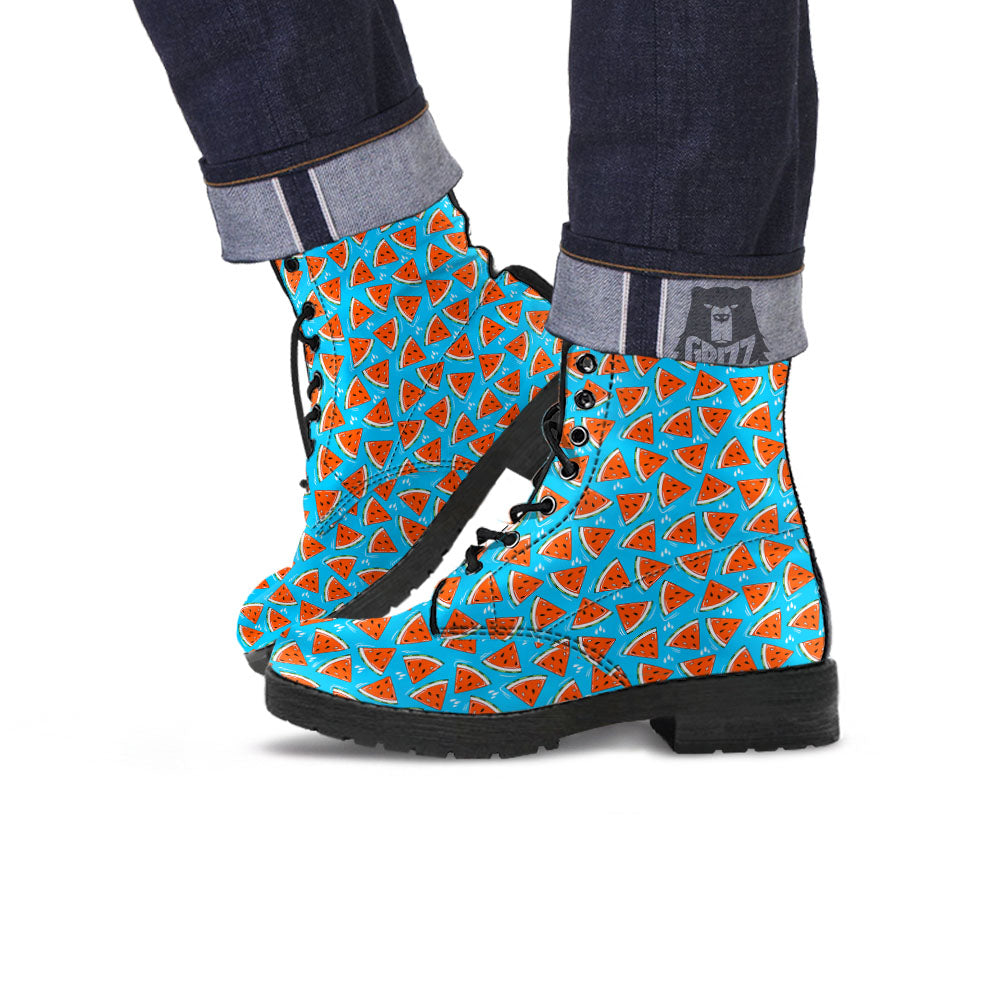 Watermelon Summer Blue Print Pattern Leather Boots-grizzshop