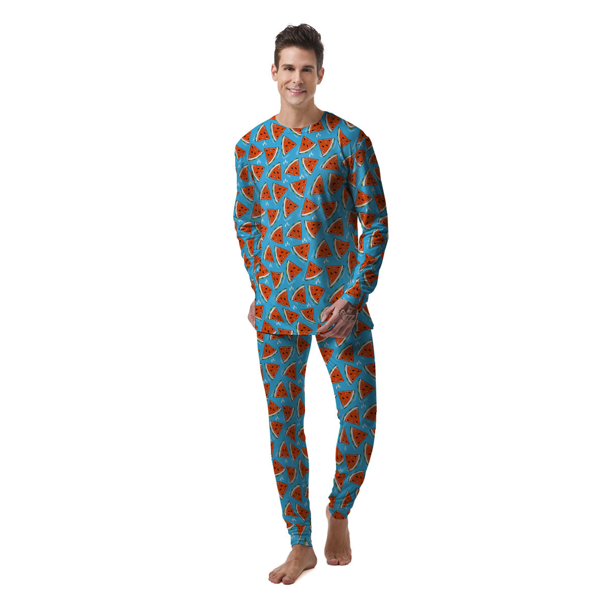 Watermelon Summer Blue Print Pattern Men's Pajamas-grizzshop