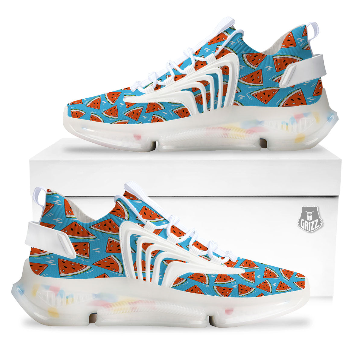 Watermelon Summer Blue Print Pattern White Gym Shoes-grizzshop