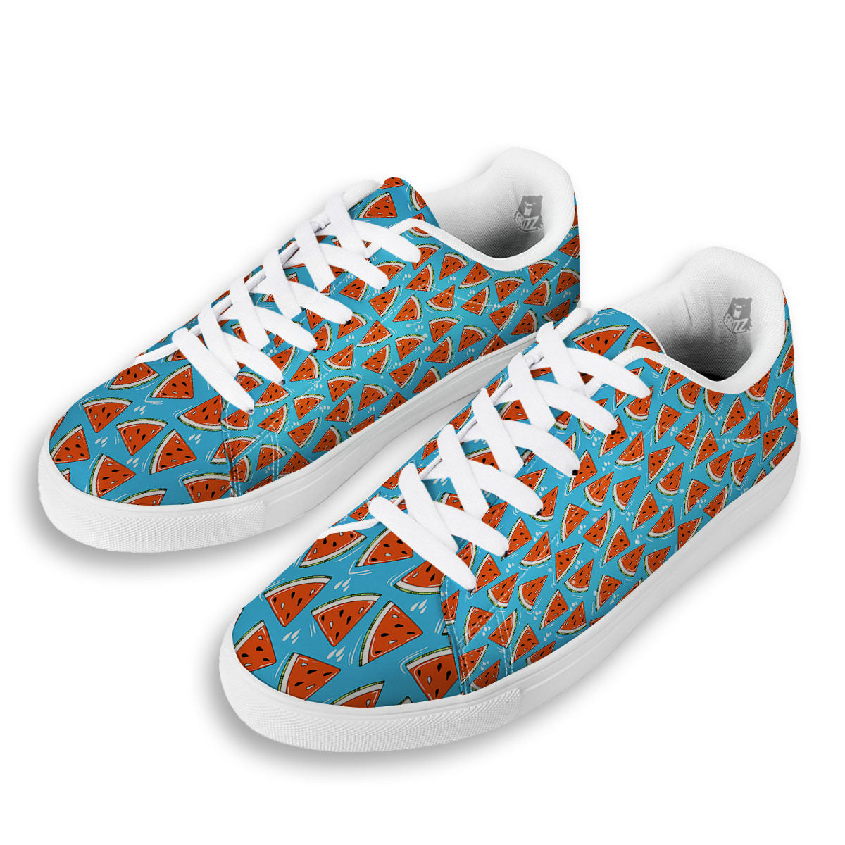 Watermelon Summer Blue Print Pattern White Low Top Sneakers-grizzshop