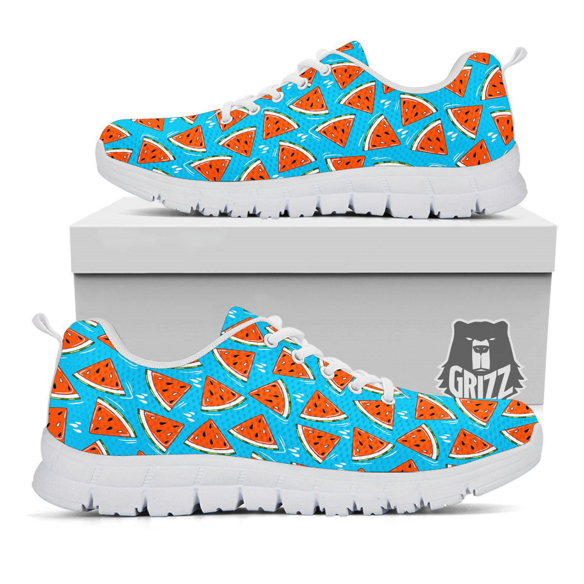 Watermelon Summer Blue Print Pattern White Sneaker-grizzshop