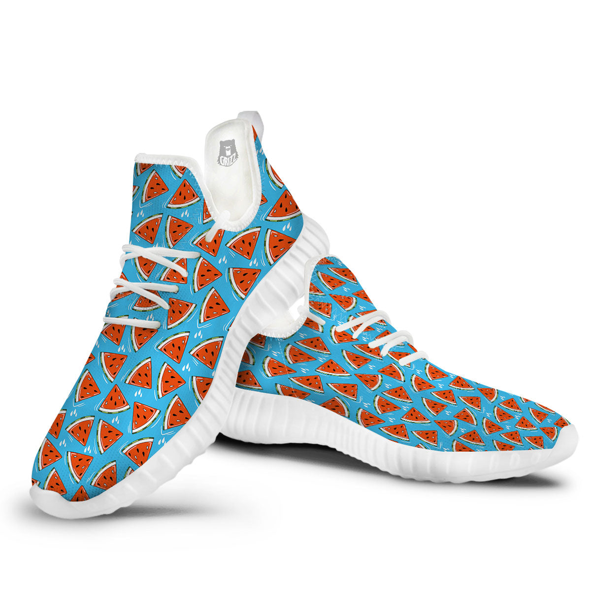 Watermelon Summer Blue Print Pattern White Walking Shoes-grizzshop