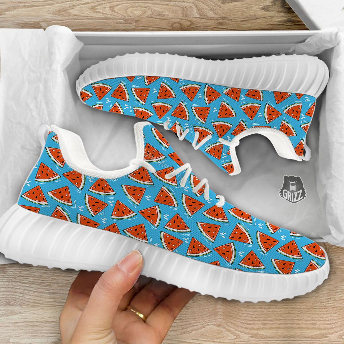 Watermelon Summer Blue Print Pattern White Walking Shoes-grizzshop