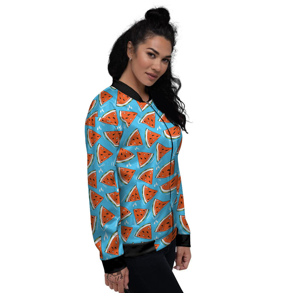 Watermelon Summer Blue Print Pattern Women's Bomber Jacket-grizzshop