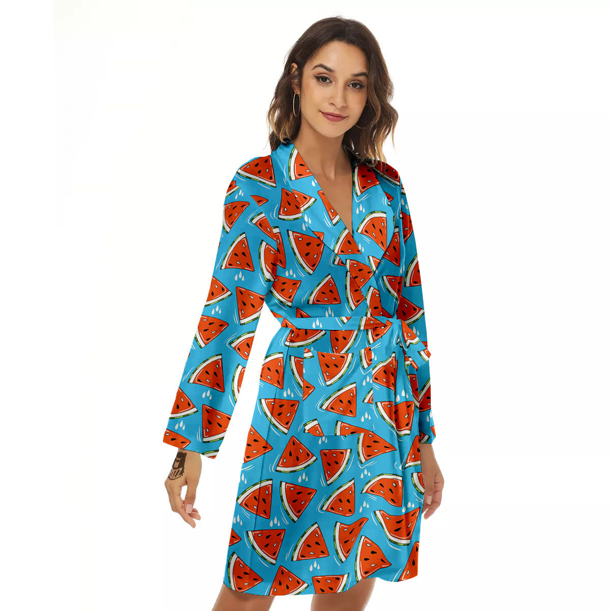 Watermelon Summer Blue Print Pattern Women's Robe-grizzshop