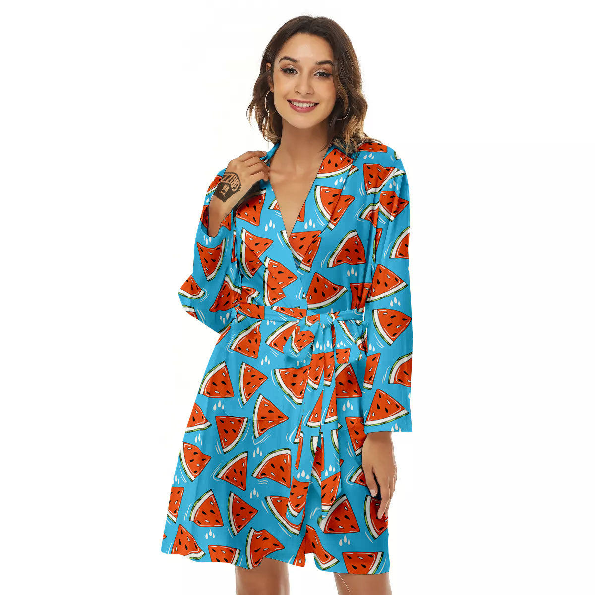 Watermelon Summer Blue Print Pattern Women's Robe-grizzshop
