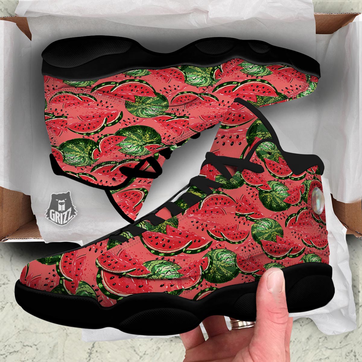 Watermelon Summer Fruits Print Pattern Black Basketball Shoes-grizzshop