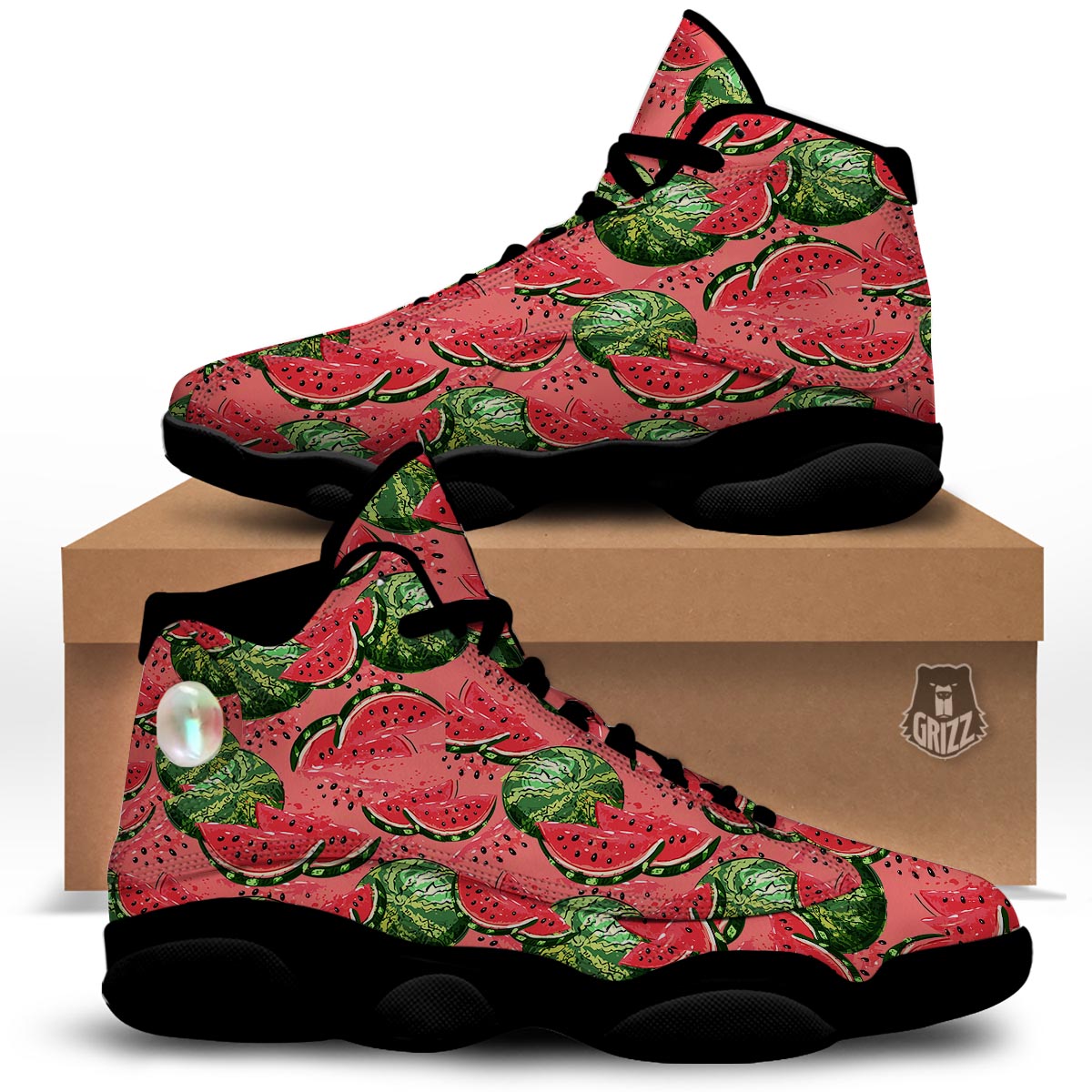 Watermelon Summer Fruits Print Pattern Black Basketball Shoes-grizzshop