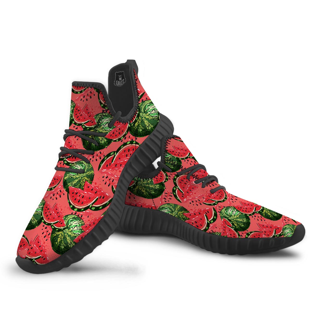 Watermelon Summer Fruits Print Pattern Black Walking Shoes-grizzshop