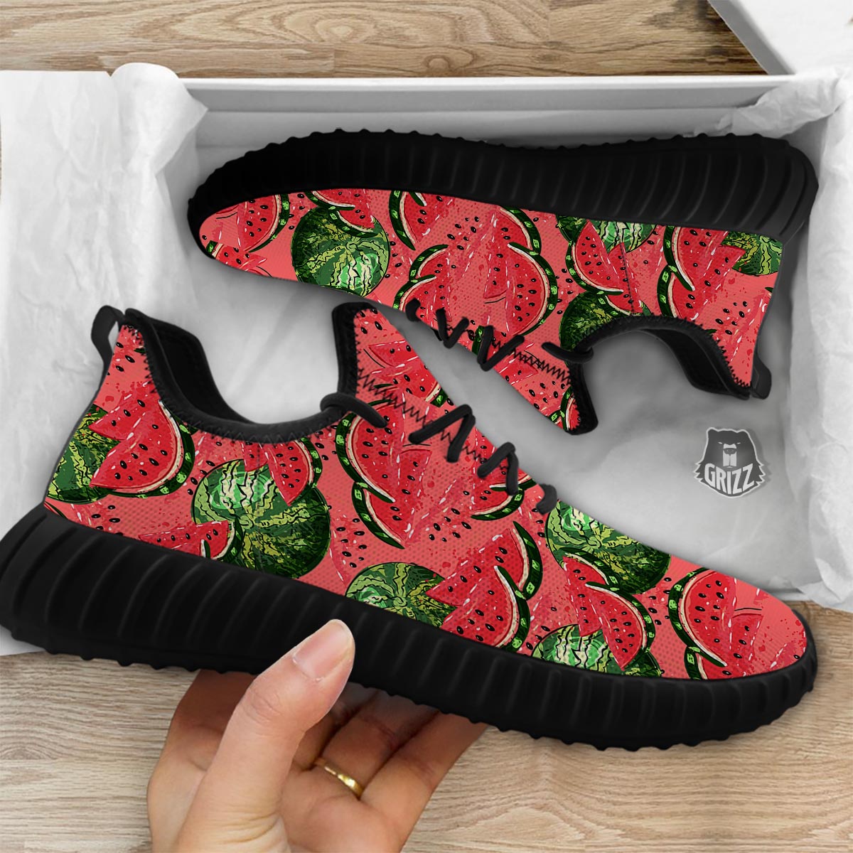 Watermelon Summer Fruits Print Pattern Black Walking Shoes-grizzshop