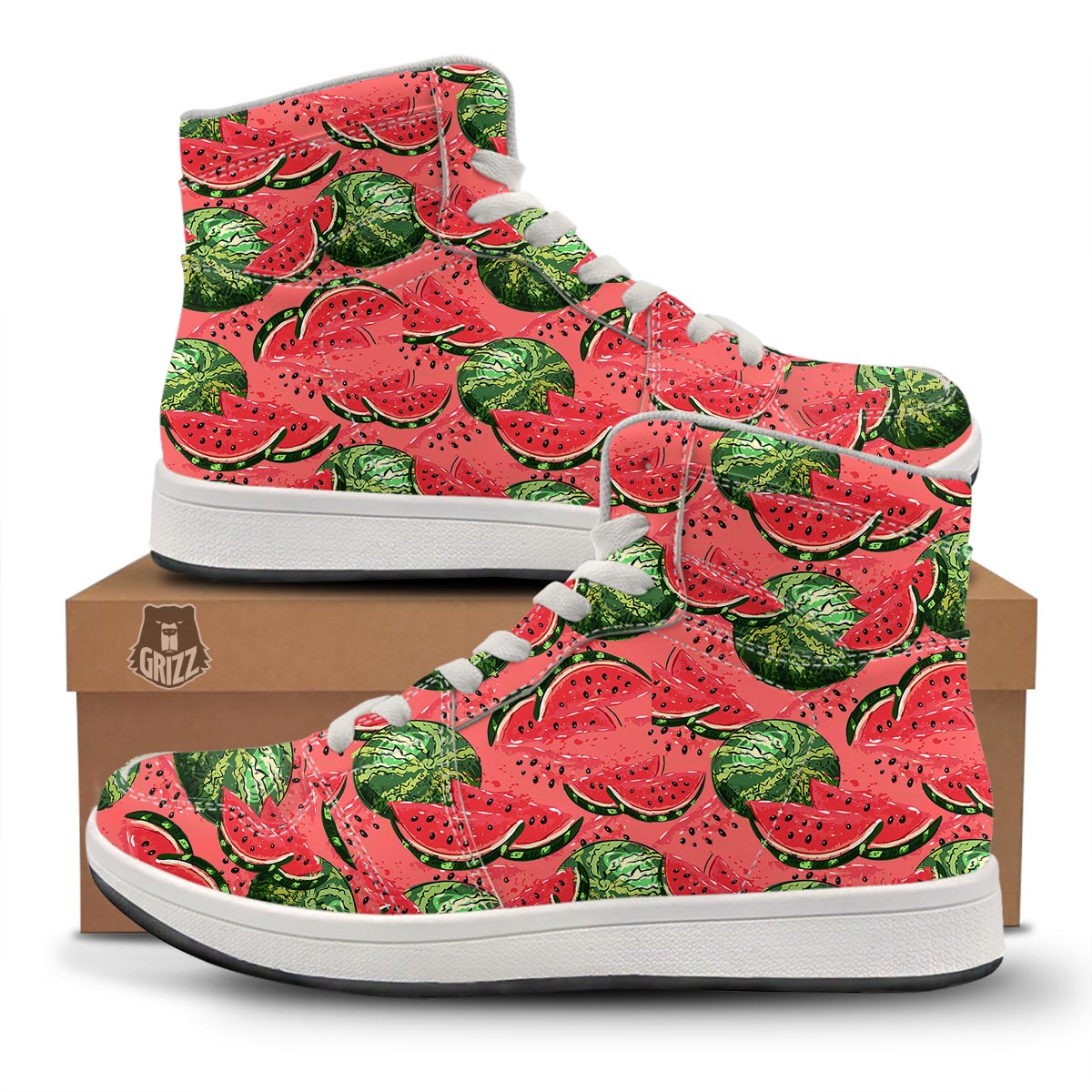 Watermelon Summer Fruits Print Pattern High Top Sneakers-grizzshop
