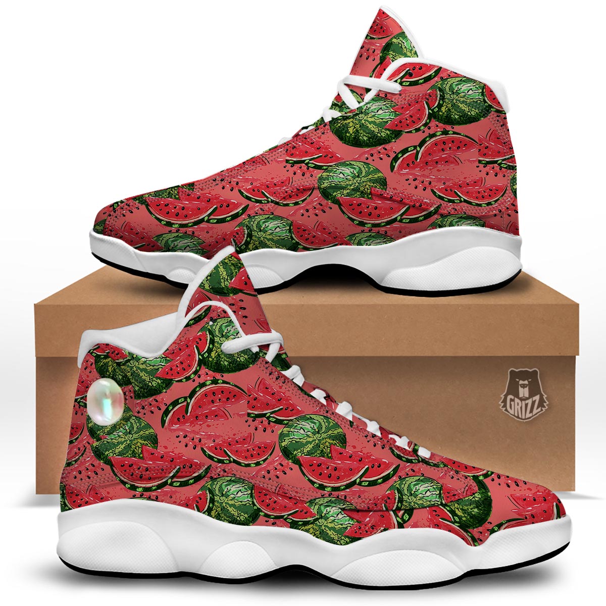 Watermelon Summer Fruits Print Pattern White Basketball Shoes-grizzshop