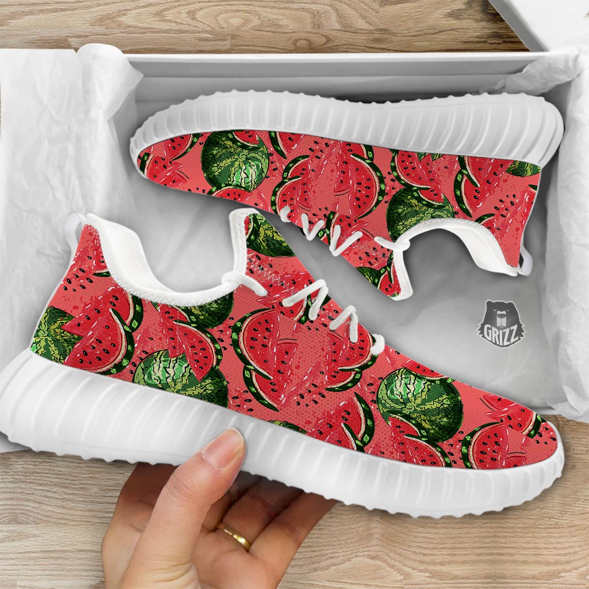 Watermelon Summer Fruits Print Pattern White Walking Shoes-grizzshop