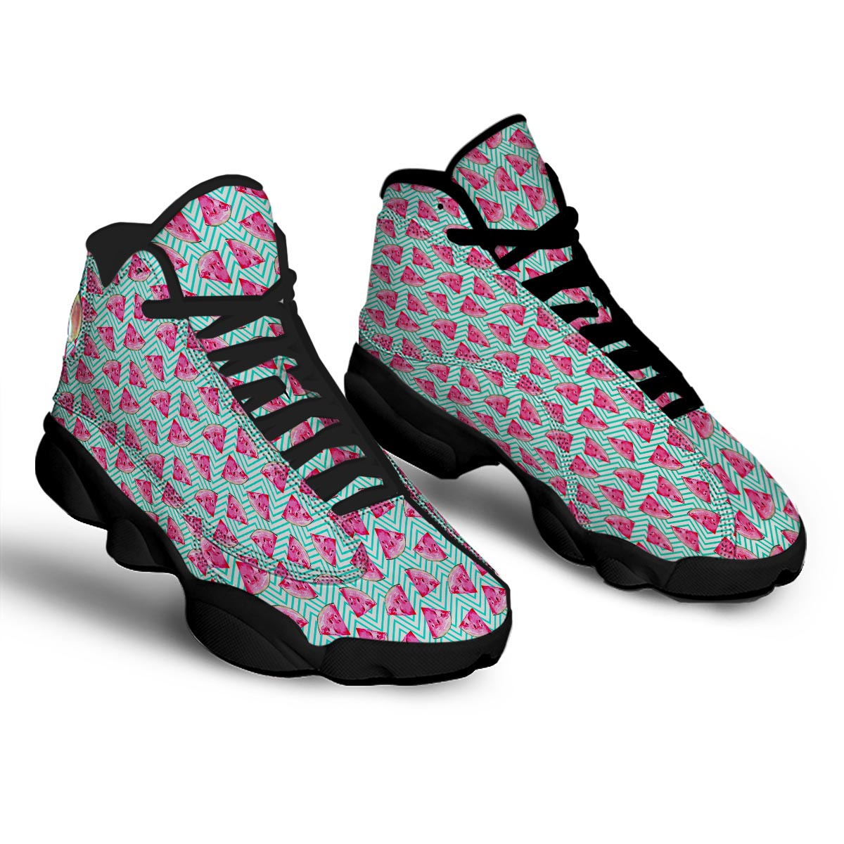 Watermelon Teal Chevron Print Pattern Black Basketball Shoes-grizzshop