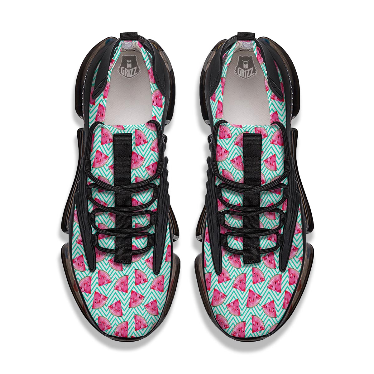 Watermelon Teal Chevron Print Pattern Black Gym Shoes-grizzshop