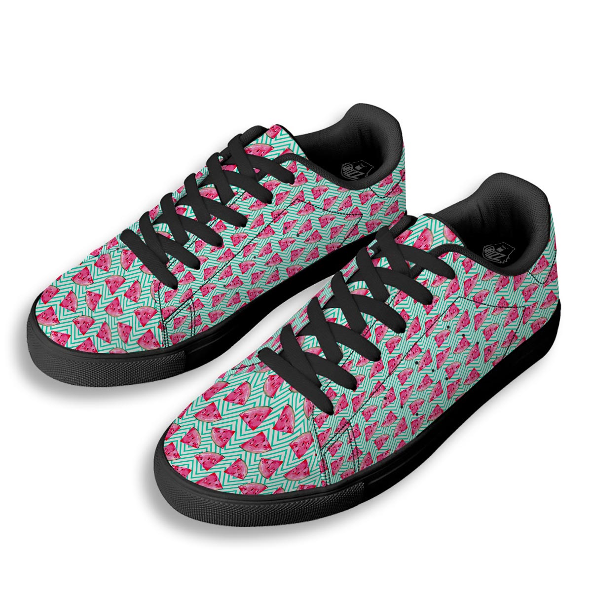 Watermelon Teal Chevron Print Pattern Black Low Top Sneakers-grizzshop