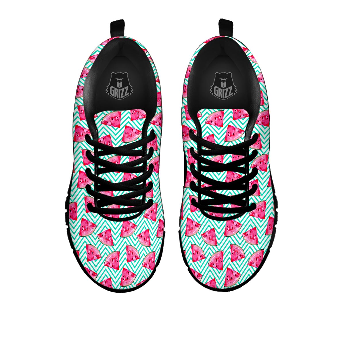 Watermelon Teal Chevron Print Pattern Black Sneaker-grizzshop