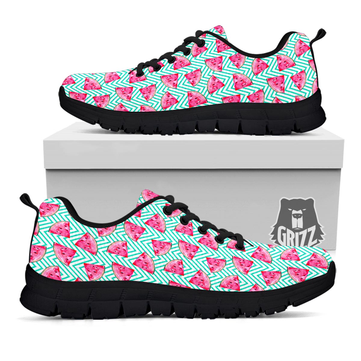 Watermelon Teal Chevron Print Pattern Black Sneaker-grizzshop