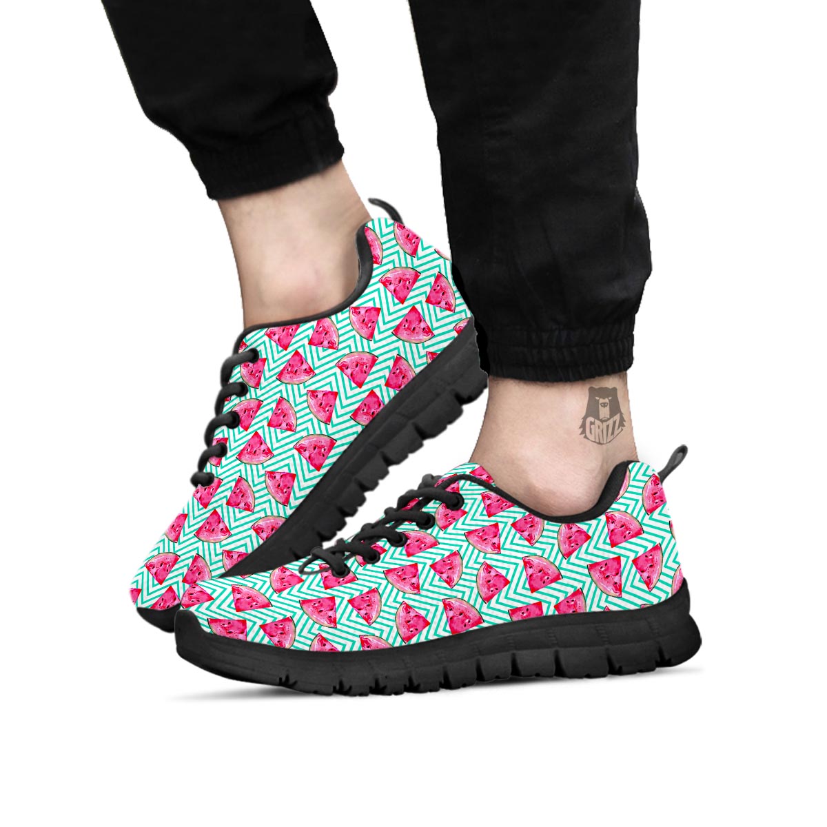 Watermelon Teal Chevron Print Pattern Black Sneaker-grizzshop