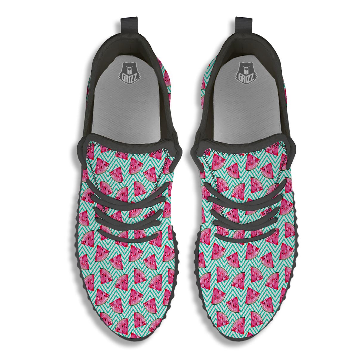 Watermelon Teal Chevron Print Pattern Black Walking Shoes-grizzshop