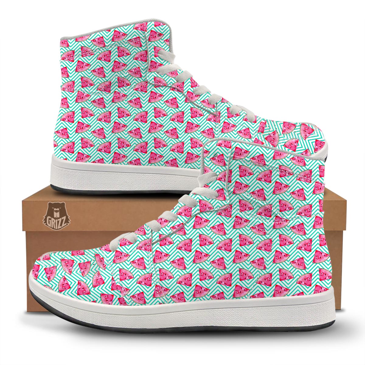 Watermelon Teal Chevron Print Pattern High Top Sneakers-grizzshop