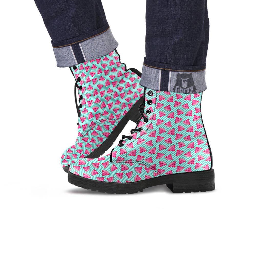 Watermelon Teal Chevron Print Pattern Leather Boots-grizzshop