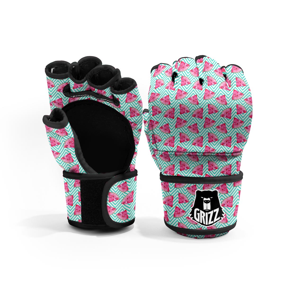 Watermelon Teal Chevron Print Pattern MMA Gloves-grizzshop