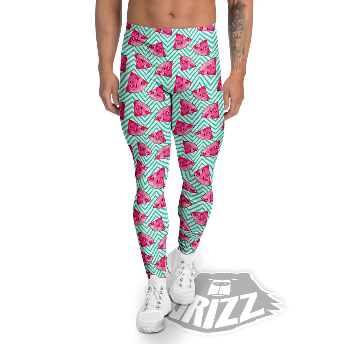 Watermelon Teal Chevron Print Pattern Men's Leggings-grizzshop