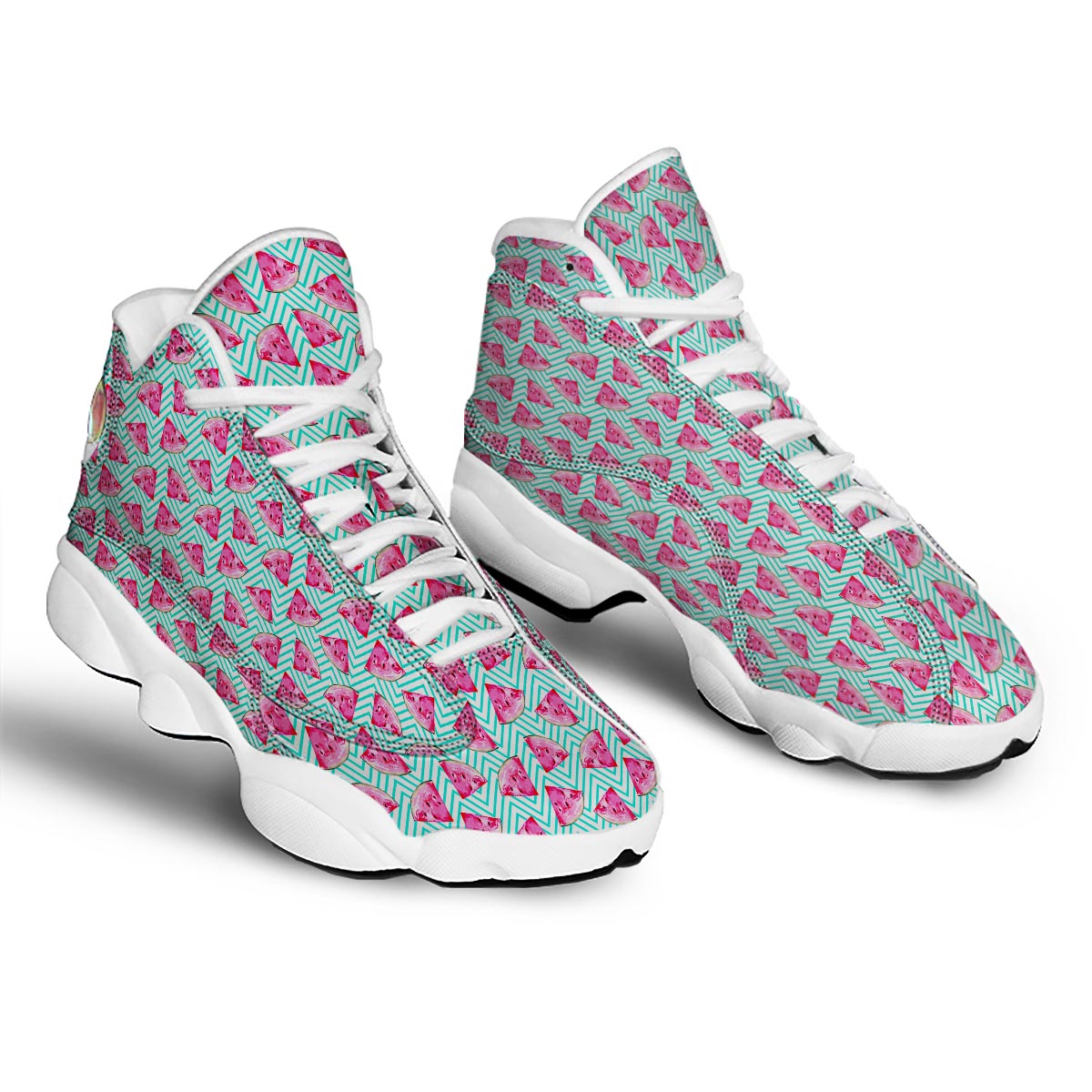 Watermelon Teal Chevron Print Pattern White Basketball Shoes-grizzshop