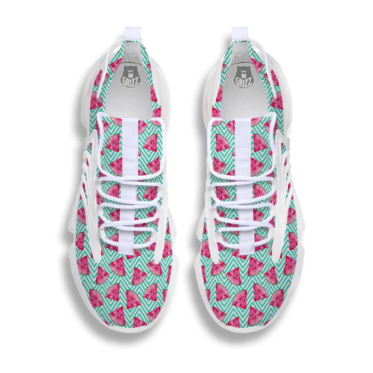 Watermelon Teal Chevron Print Pattern White Gym Shoes-grizzshop