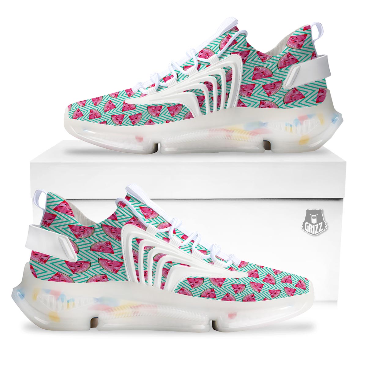 Watermelon Teal Chevron Print Pattern White Gym Shoes-grizzshop