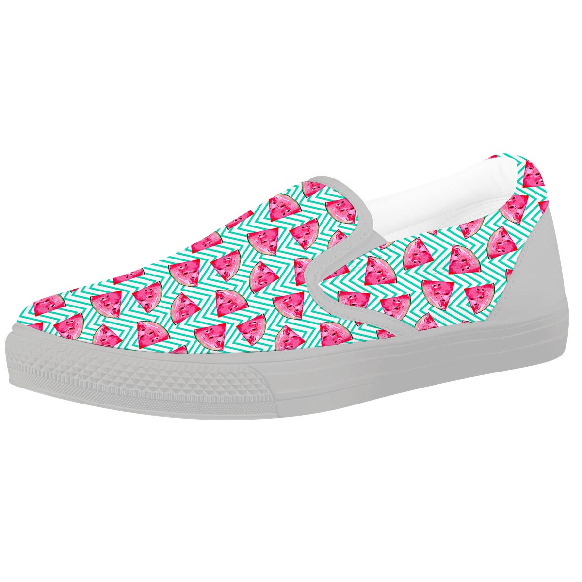 Watermelon Teal Chevron Print Pattern White Slip On Shoes-grizzshop