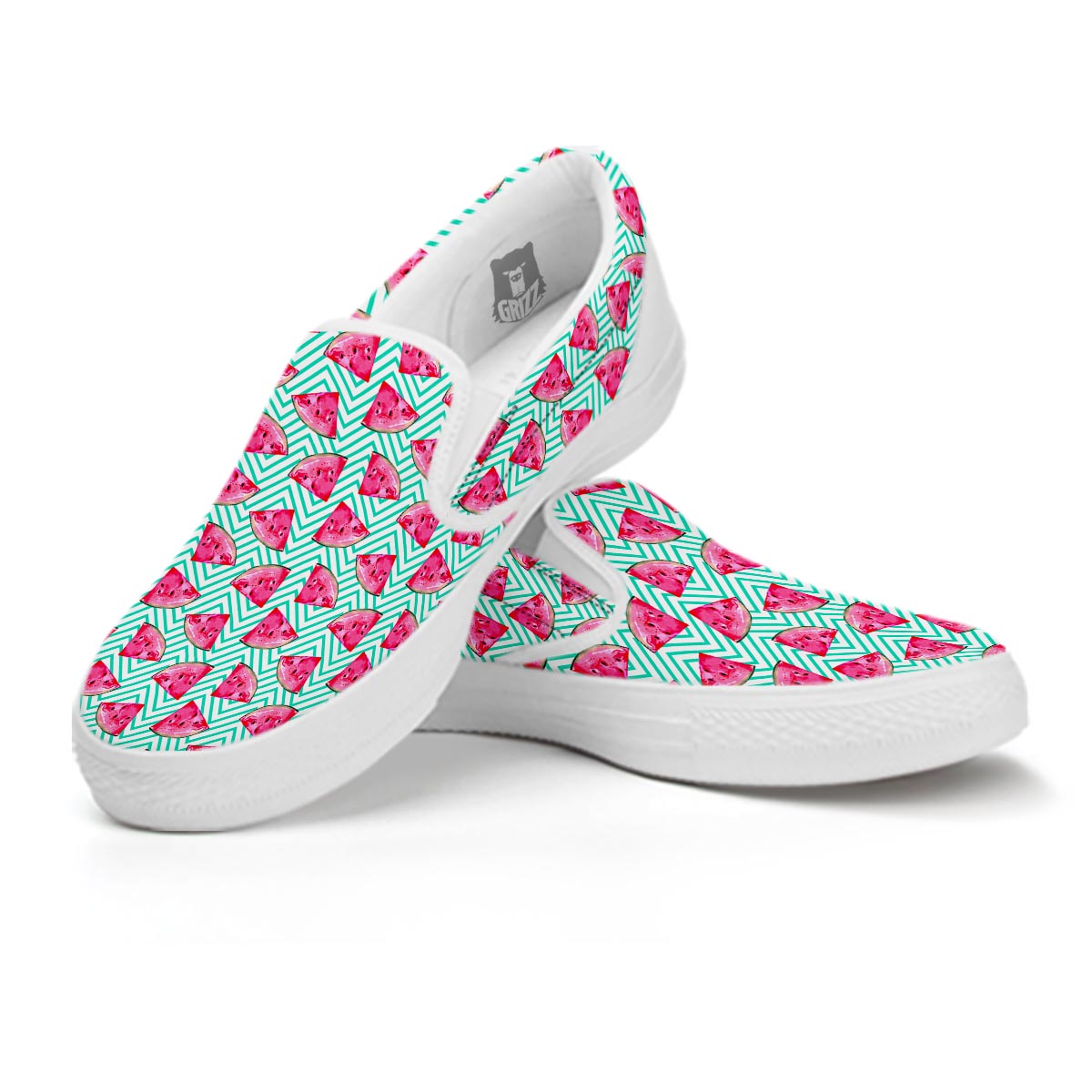 Watermelon Teal Chevron Print Pattern White Slip On Shoes-grizzshop