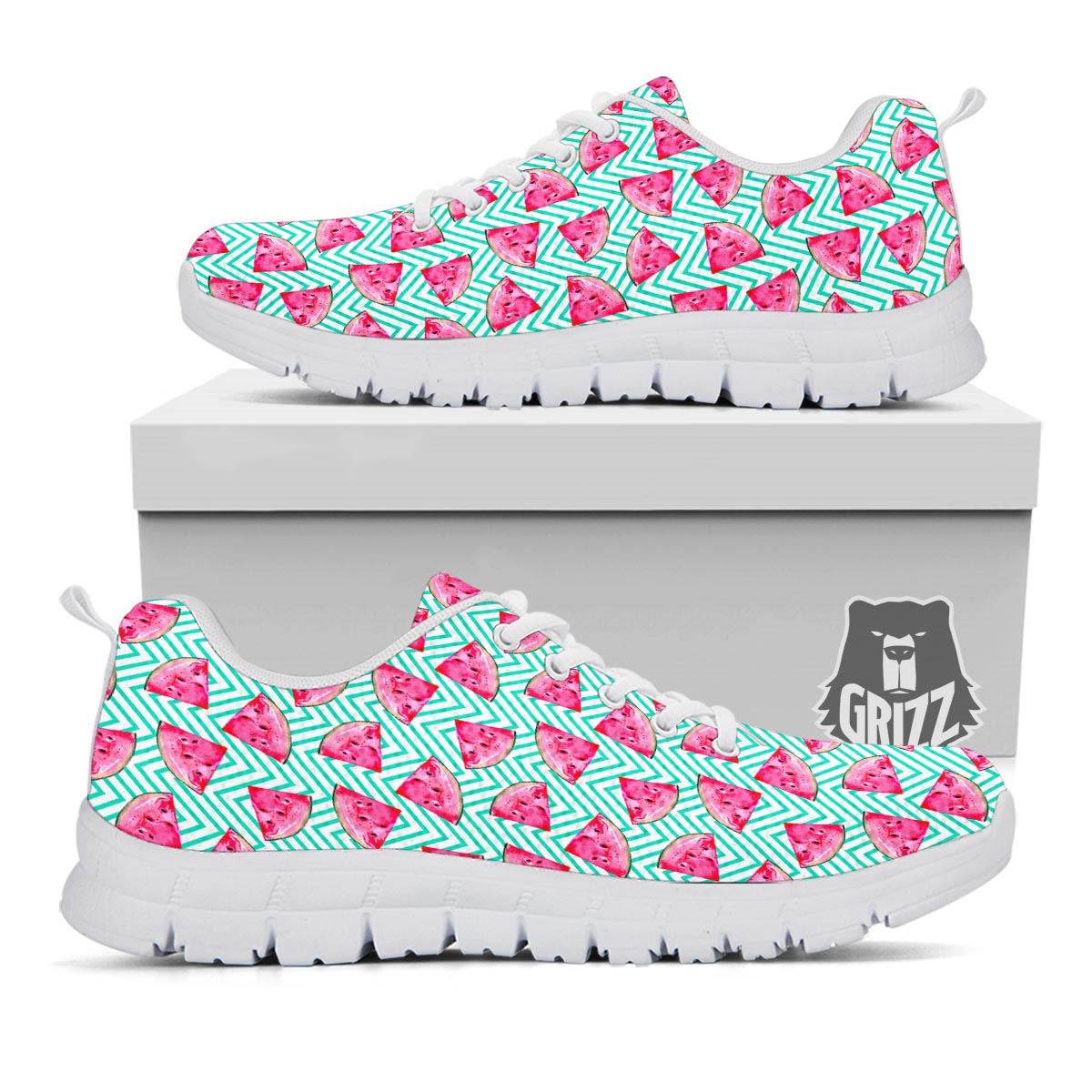 Watermelon Teal Chevron Print Pattern White Sneaker-grizzshop