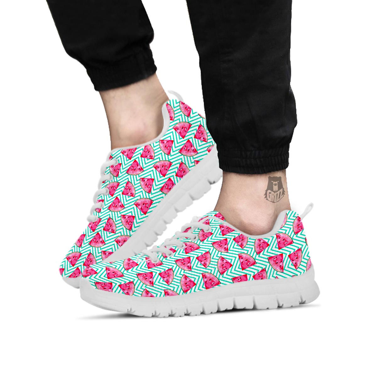 Watermelon Teal Chevron Print Pattern White Sneaker-grizzshop