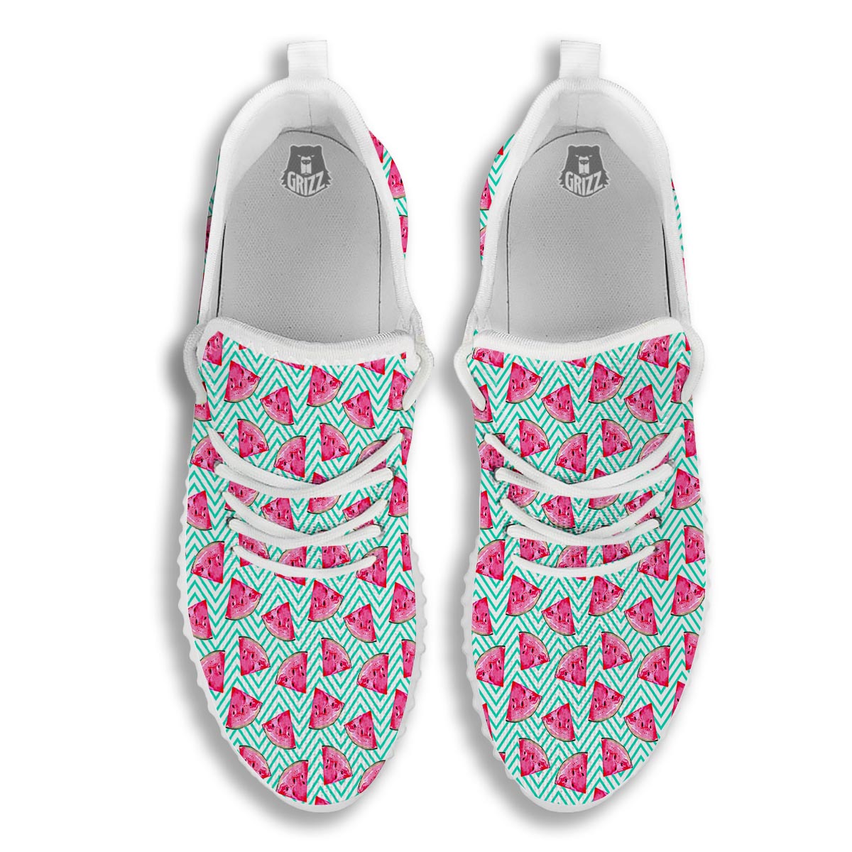 Watermelon Teal Chevron Print Pattern White Walking Shoes-grizzshop