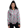 Watermelon Teal Chevron Print Pattern Women's Bomber Jacket-grizzshop