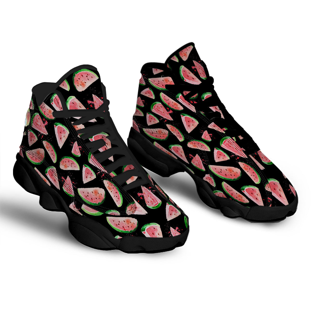 Watermelon Watercolor Print Pattern Black Basketball Shoes-grizzshop