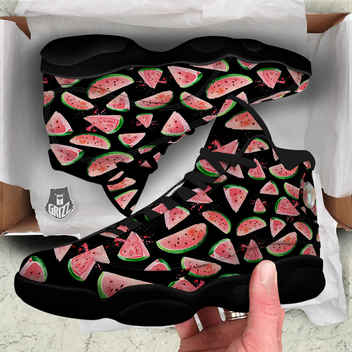 Watermelon Watercolor Print Pattern Black Basketball Shoes-grizzshop
