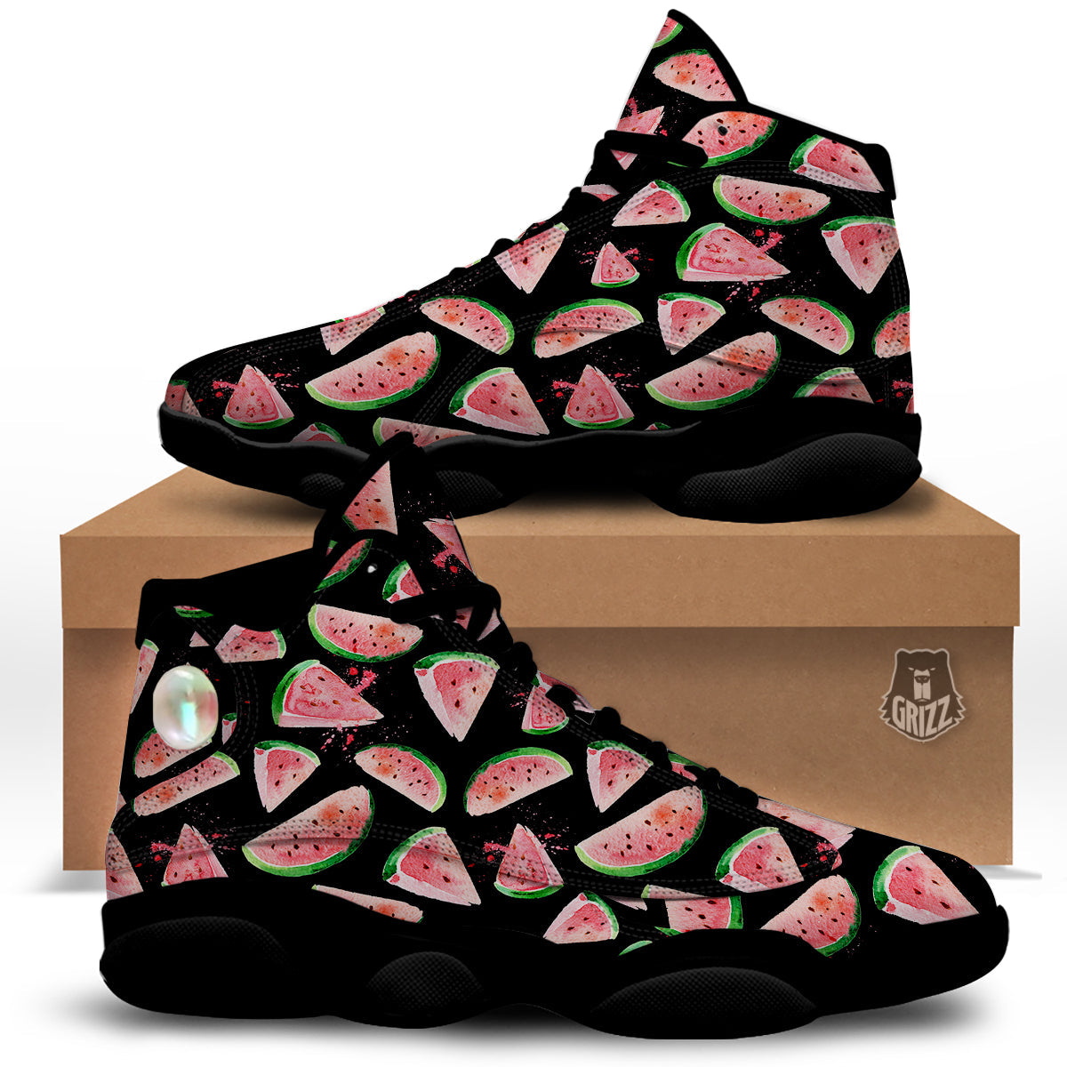Watermelon Watercolor Print Pattern Black Basketball Shoes-grizzshop