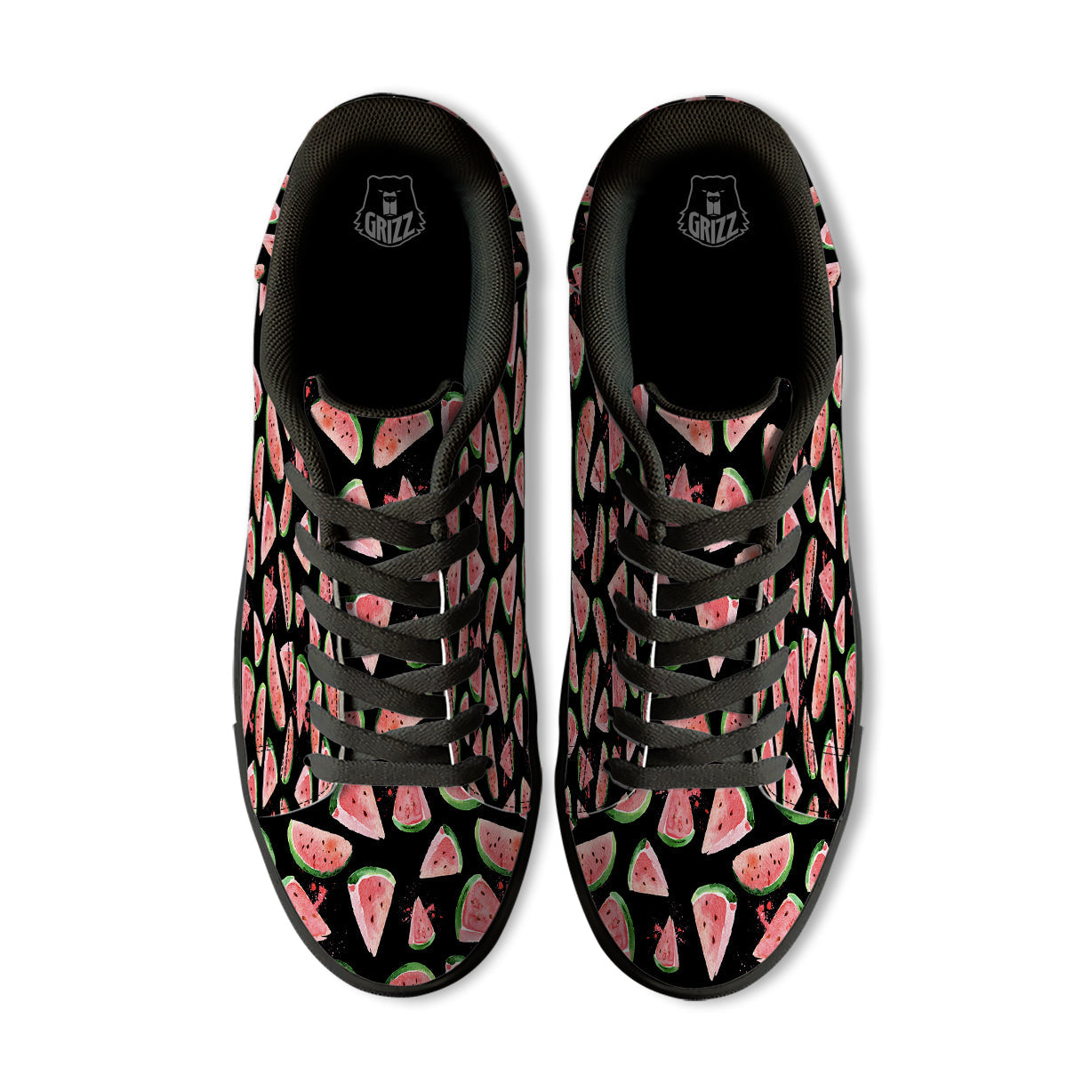 Watermelon Watercolor Print Pattern Black Low Top Sneakers-grizzshop