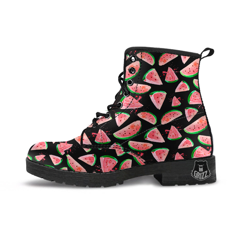 Watermelon Watercolor Print Pattern Leather Boots-grizzshop