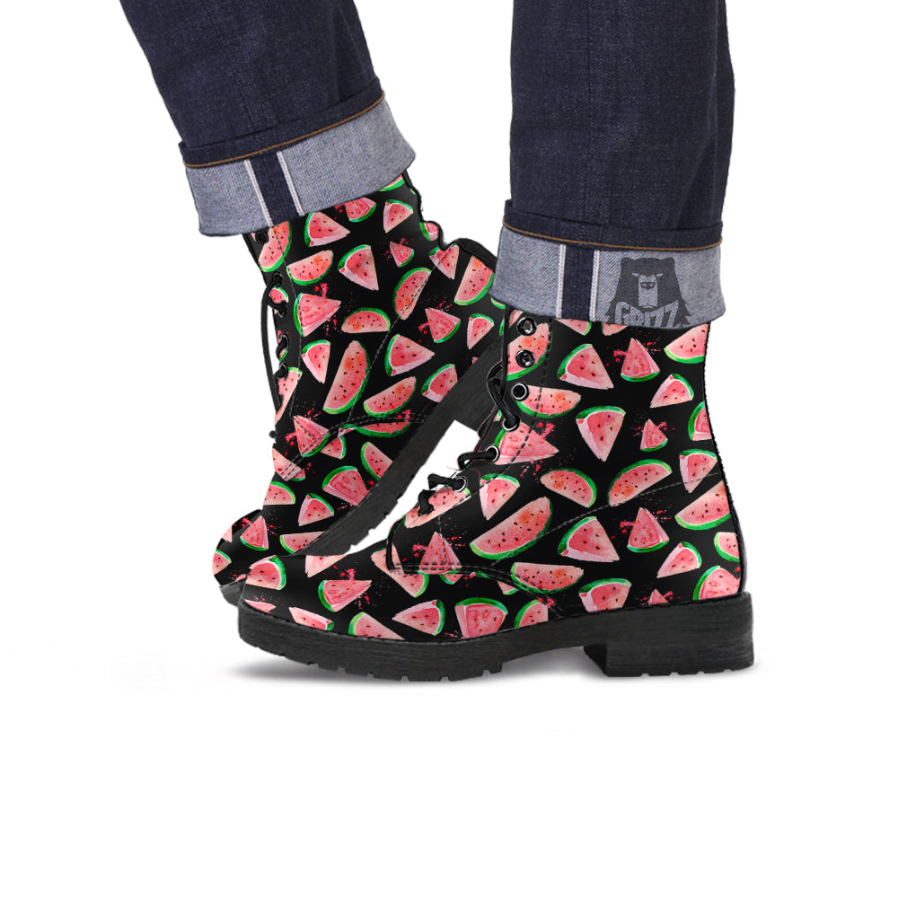 Watermelon Watercolor Print Pattern Leather Boots-grizzshop