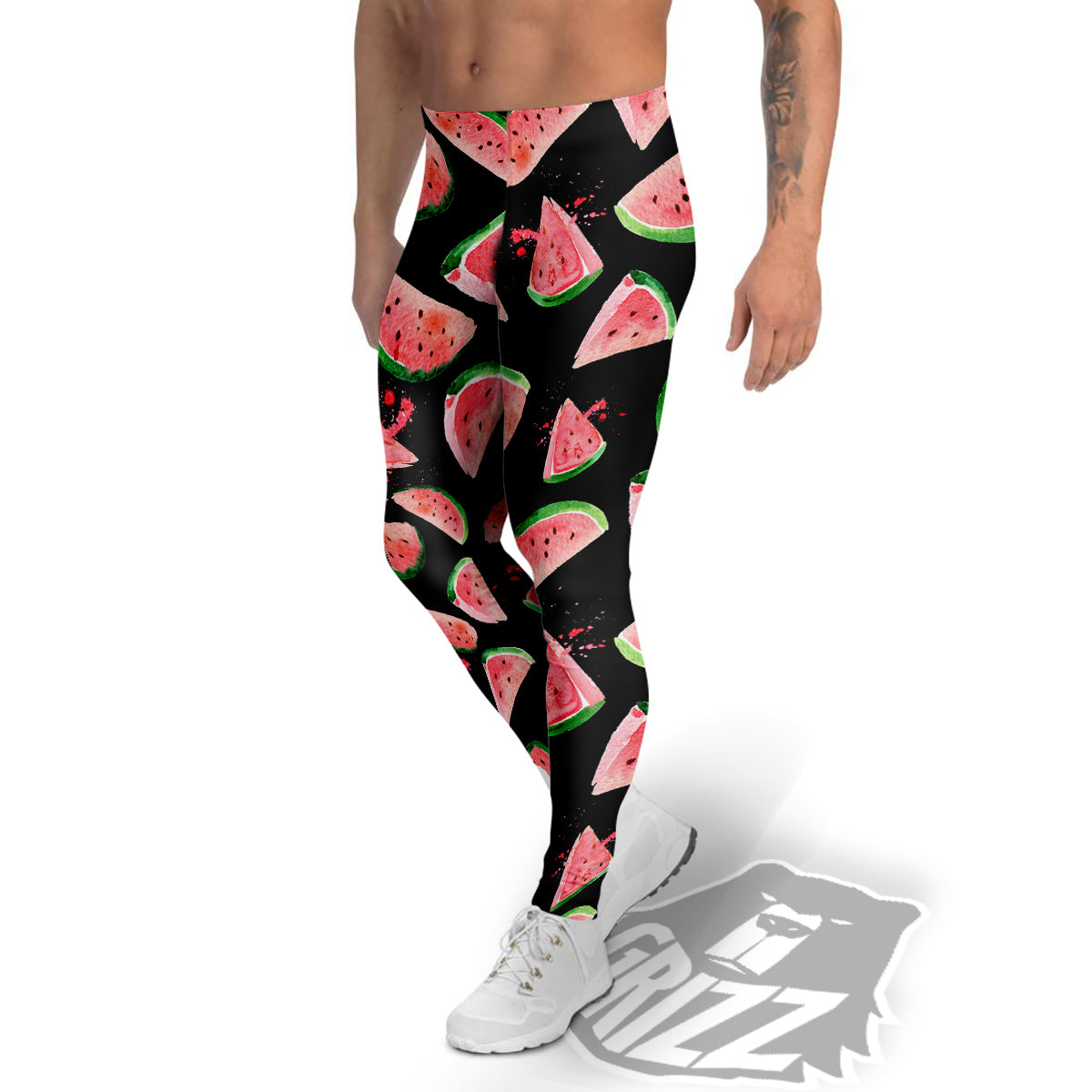 Watermelon Watercolor Print Pattern Men's Leggings-grizzshop