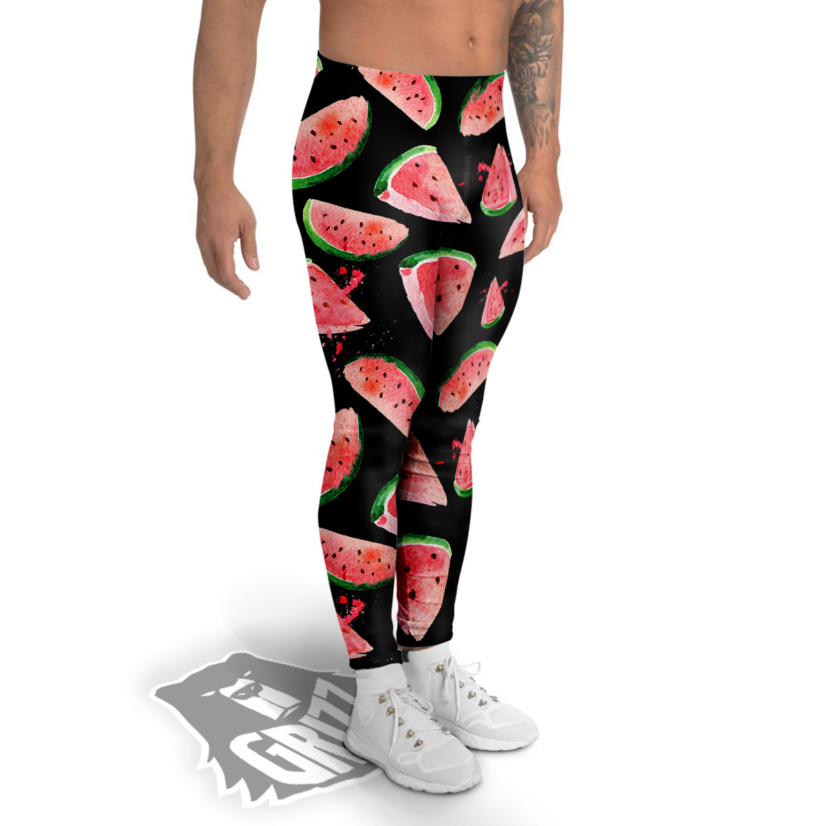 Watermelon Watercolor Print Pattern Men's Leggings-grizzshop