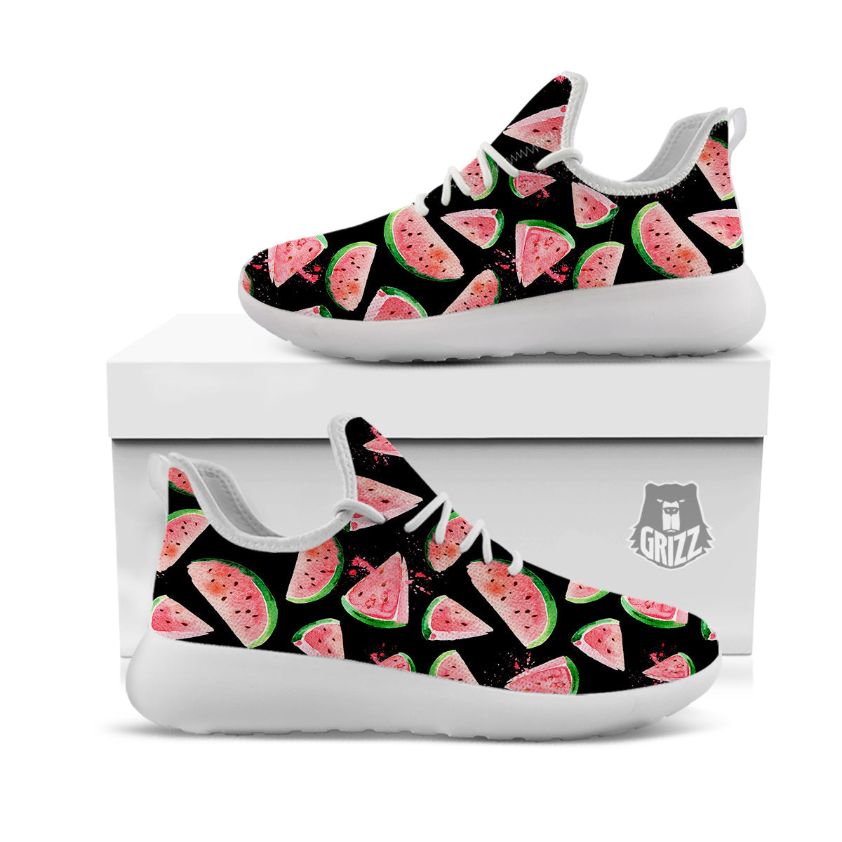 Watermelon Watercolor Print Pattern White Athletic Shoes-grizzshop
