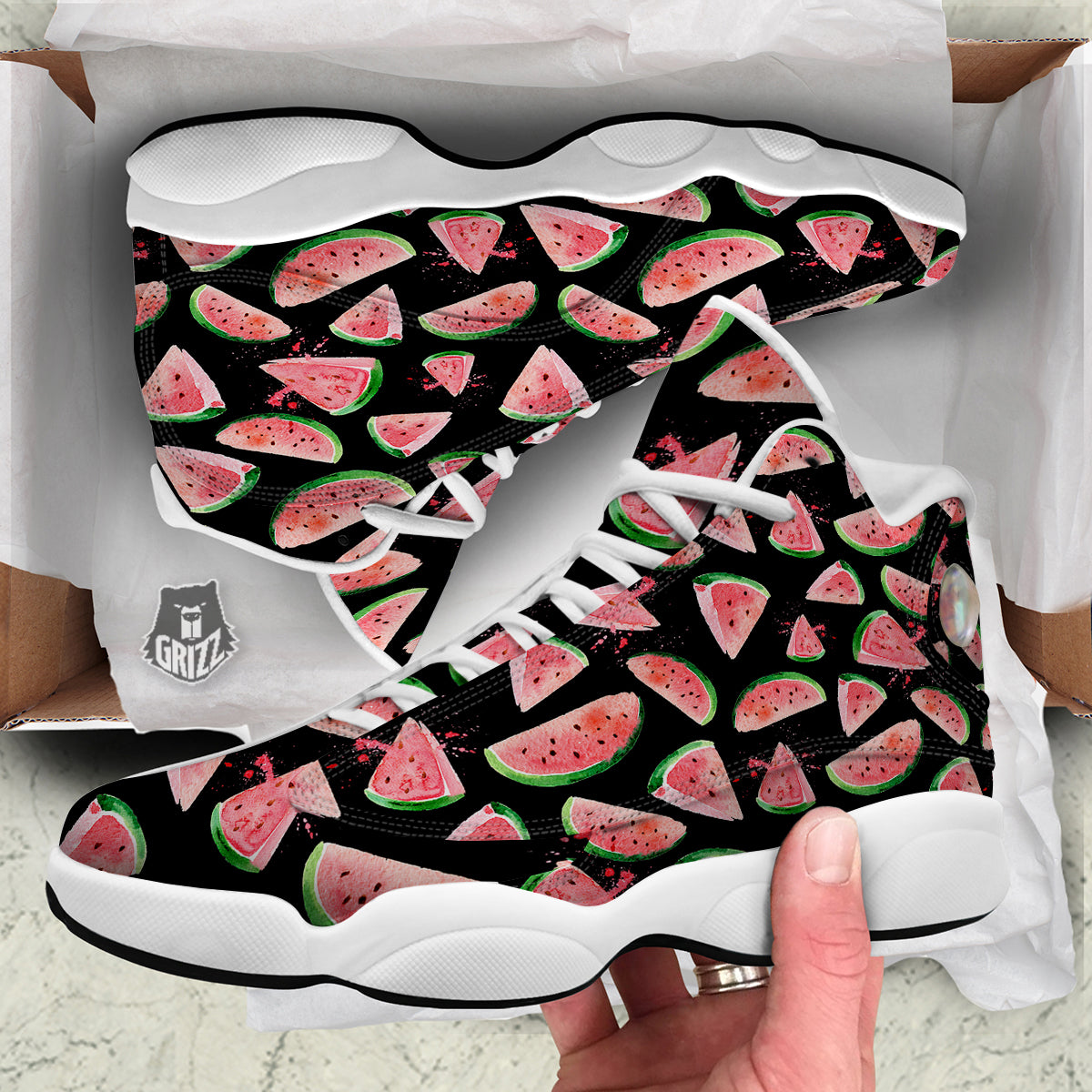 Watermelon Watercolor Print Pattern White Basketball Shoes-grizzshop